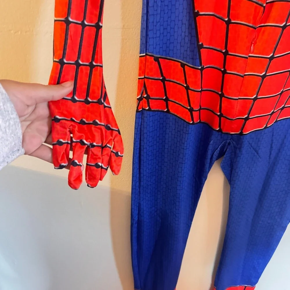 Marvel Spiderman Costume Full Body Jumpsuit with Mask Red Blue Kids Size 150 CM